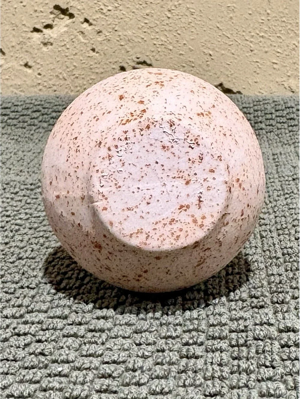 Vintage Speckled Ceramic Bud Vase with Beaded Leather Ring Accent – 7.5” x 4”
